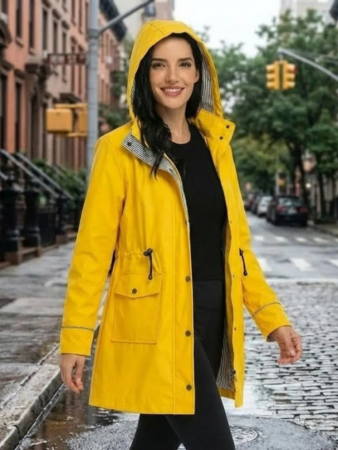 Water Resistant Hooded Striped Windbreaker Rain Jacket - Image 23