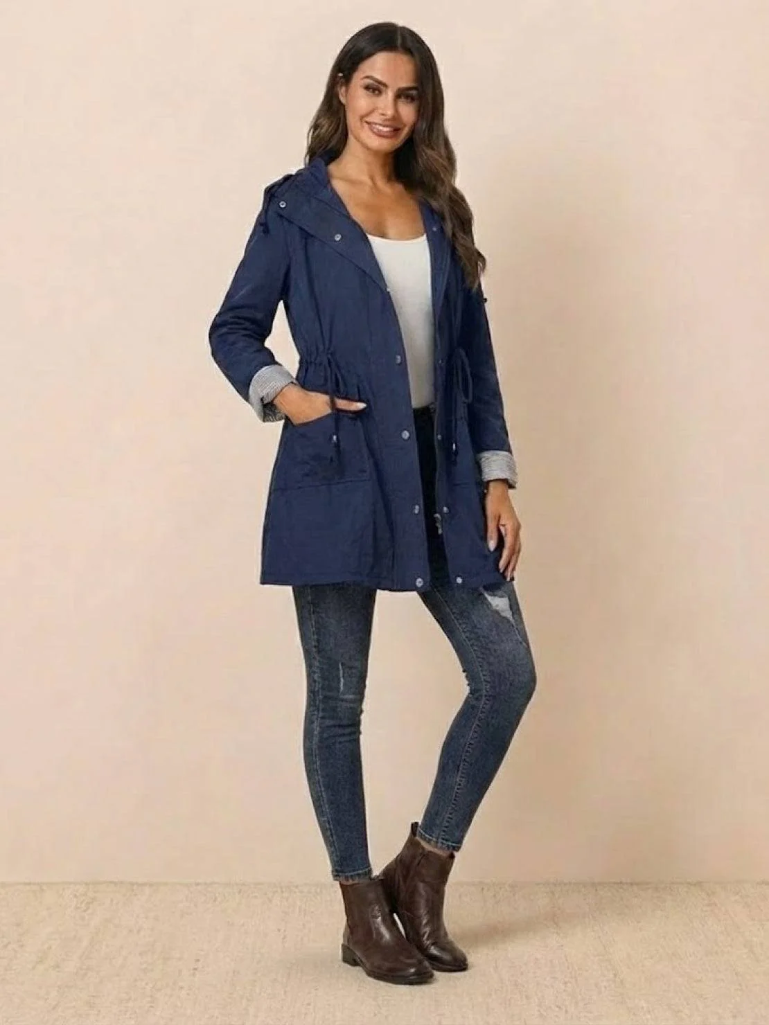 Water Resistant Hooded Striped Windbreaker Rain Jacket - Image 26