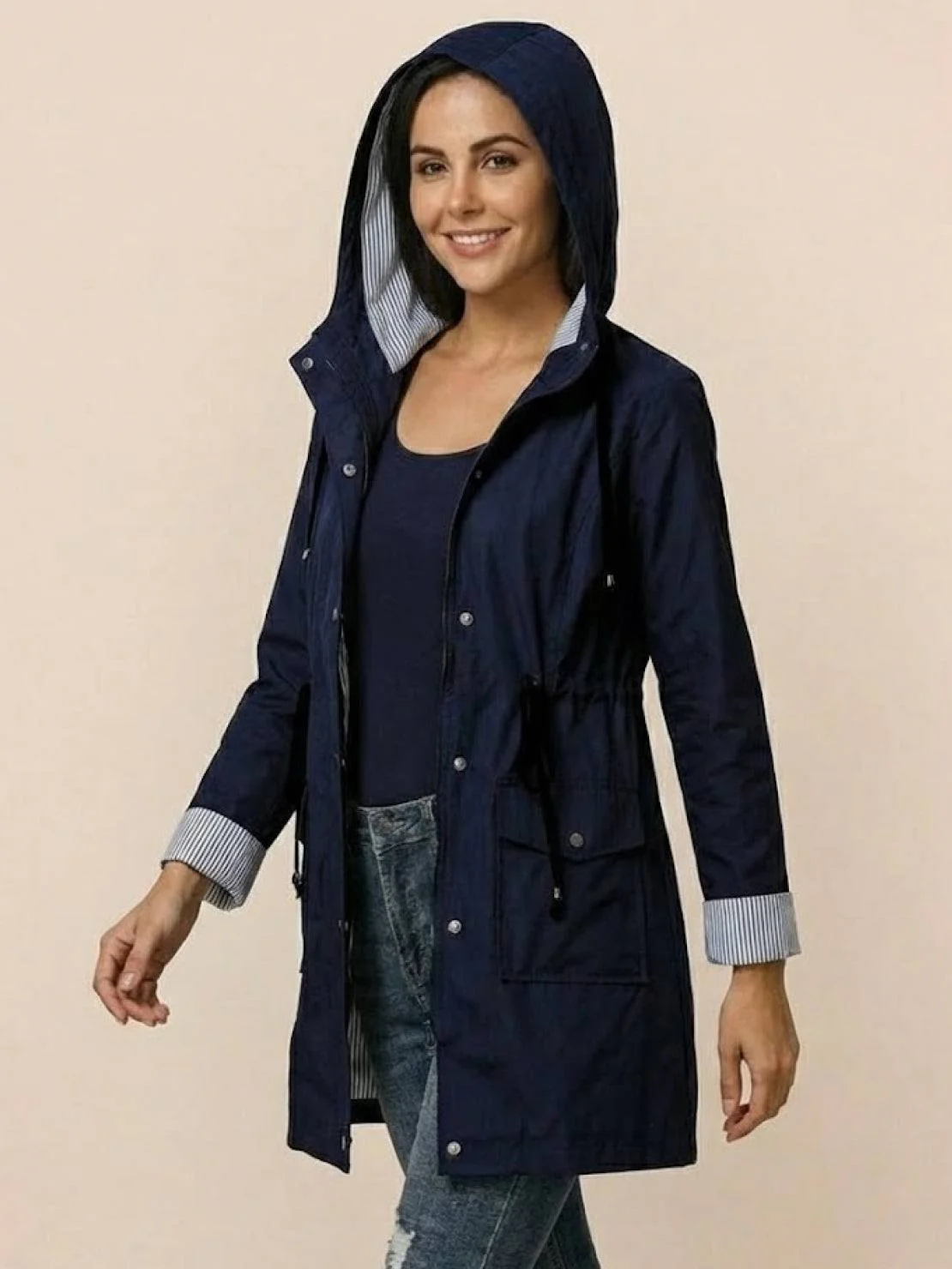 Water Resistant Hooded Striped Windbreaker Rain Jacket - Image 27