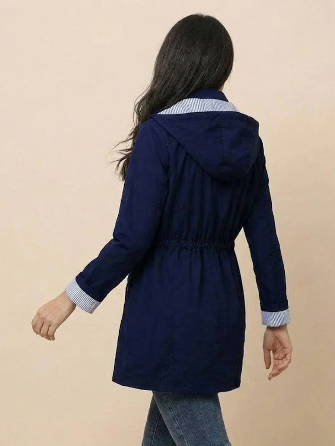Water Resistant Hooded Striped Windbreaker Rain Jacket - Image 28