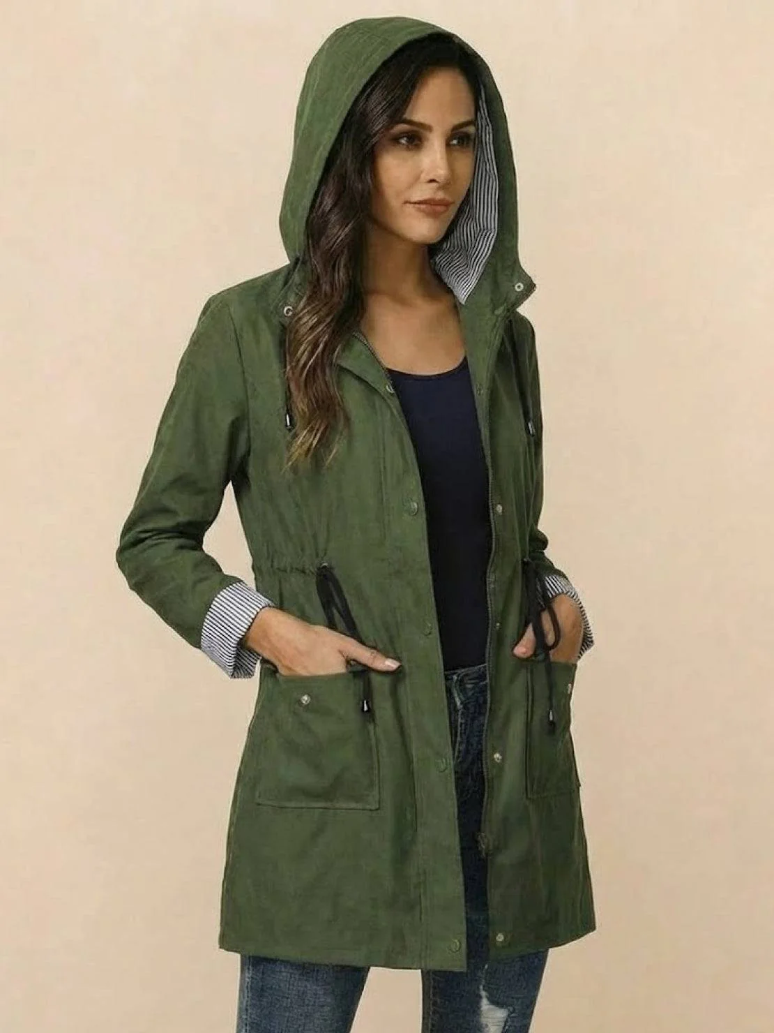 Water Resistant Hooded Striped Windbreaker Rain Jacket - Image 33
