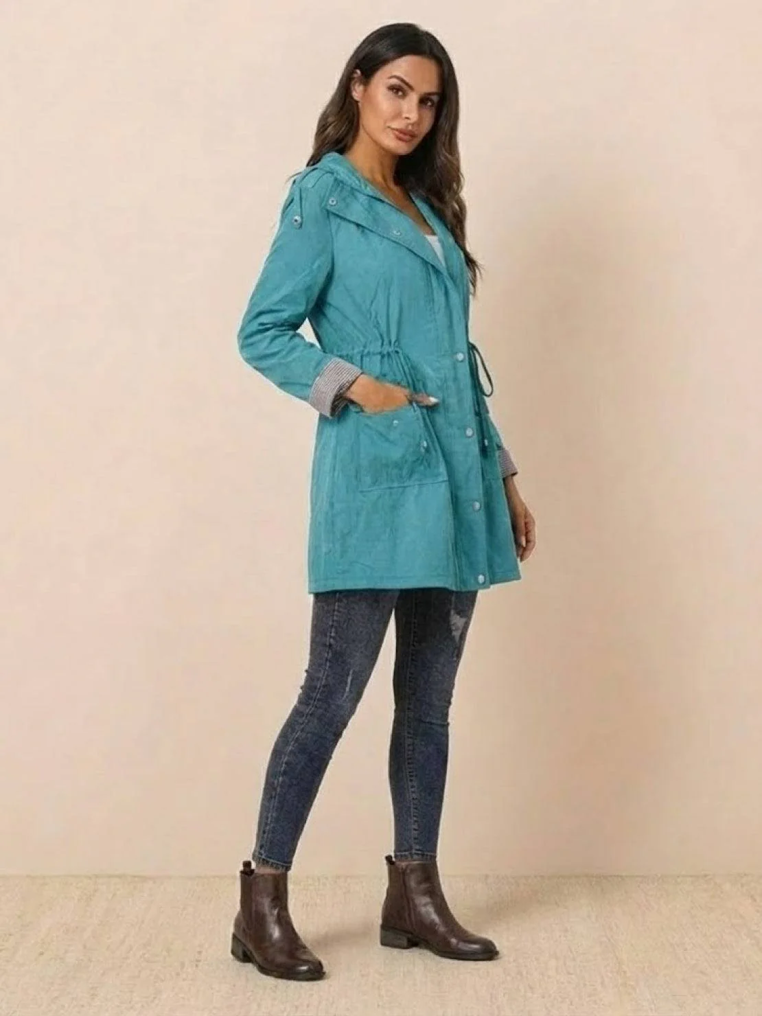 Water Resistant Hooded Striped Windbreaker Rain Jacket - Image 38