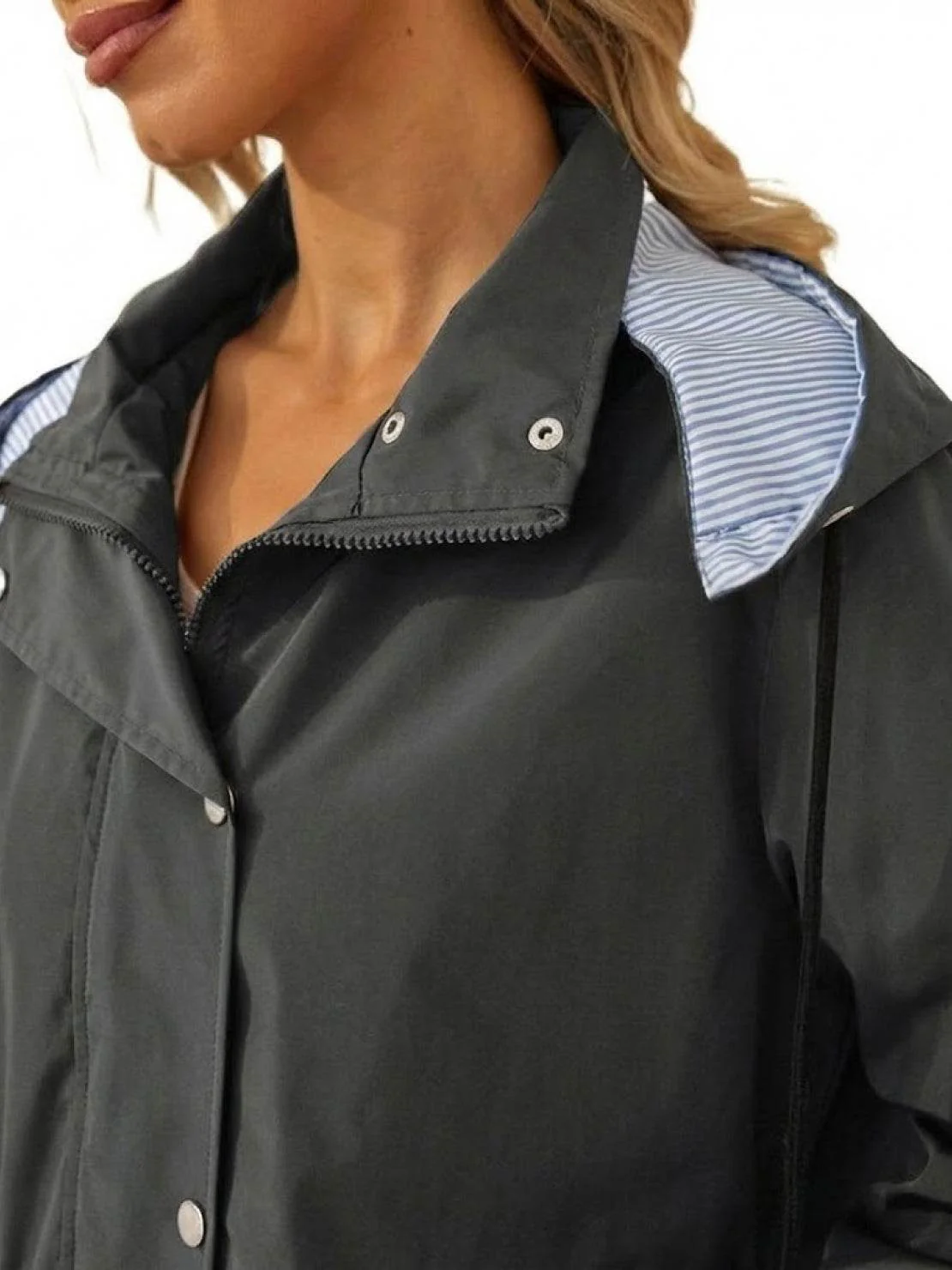 Water Resistant Hooded Striped Windbreaker Rain Jacket - Image 6
