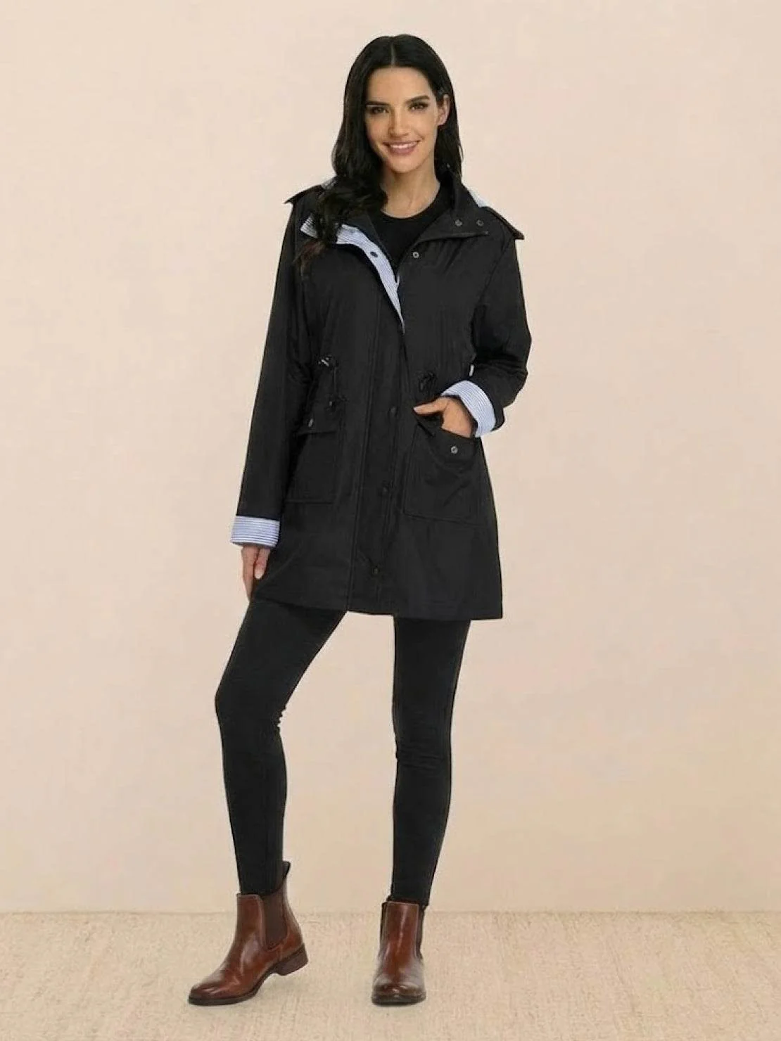 Water Resistant Hooded Striped Windbreaker Rain Jacket - Image 8