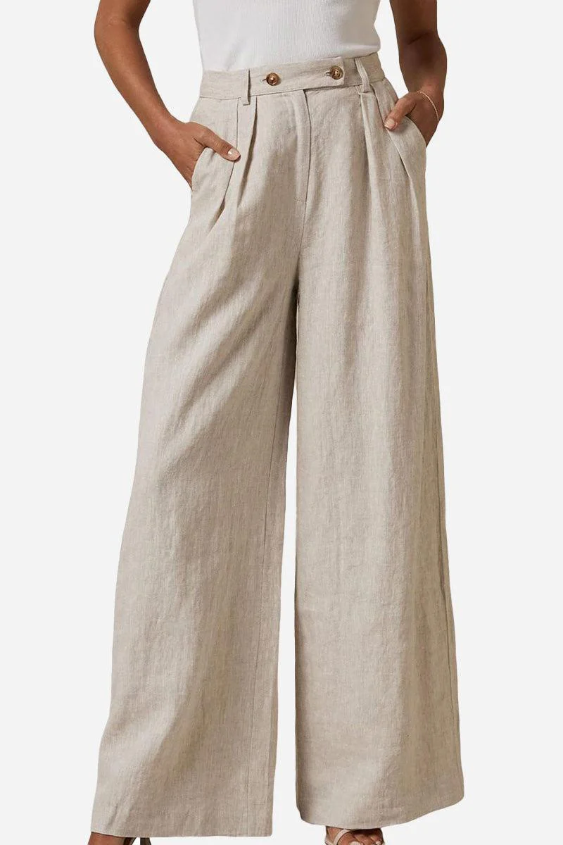 Wide Leg, High Waist, Elastic Waist Trousers With Pockets - Image 4