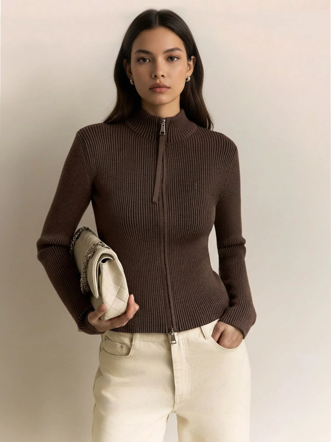 Zip-Up Knit Cardigan Jacket - Image 22