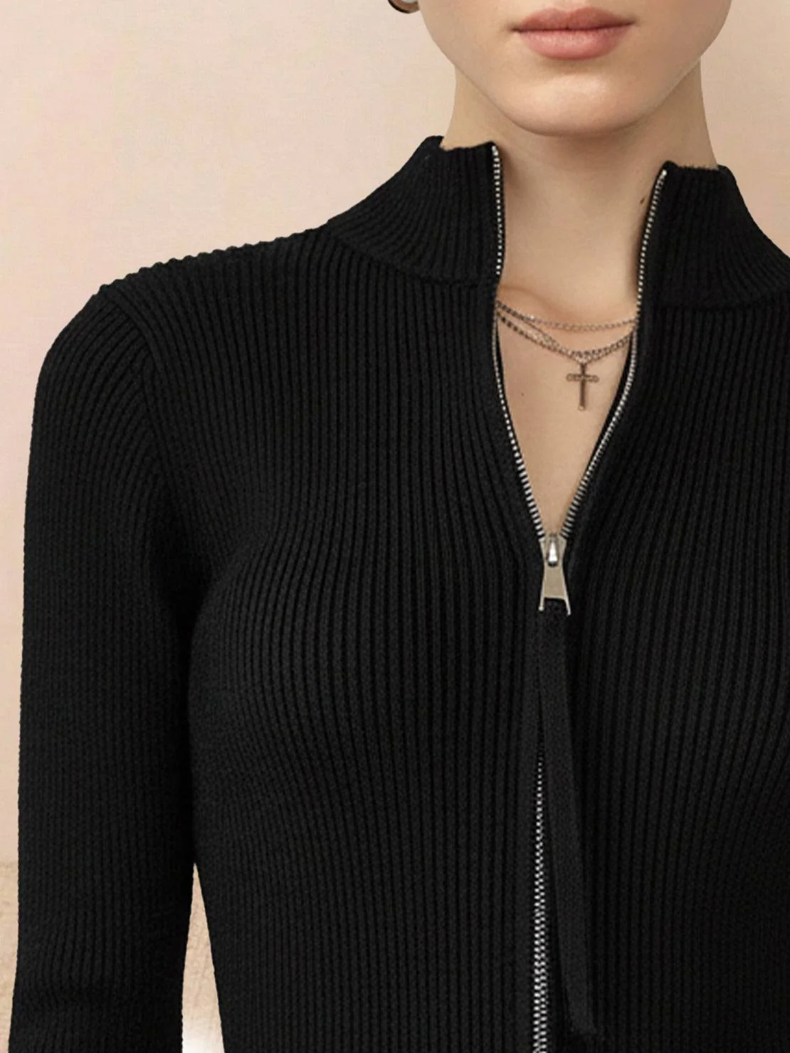 Zip-Up Knit Cardigan Jacket - Image 6