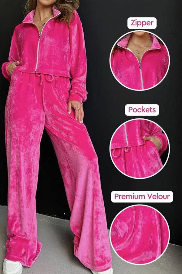 Zip Up + Wide Leg Pants Leisure Two-Piece Co-ord - Image 2